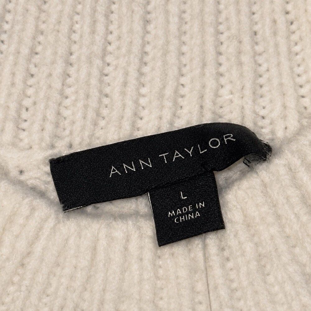 NWT Ann Taylor Cable Knit Mock Neck Sweater Womens L Ivory Wool Blend - Picture 6 of 8